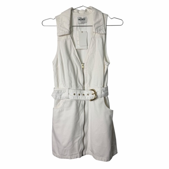 Show Me Your Mumu Oxford Tank Mini Zip Up Seasalt White Denim - Picture 4 of 7